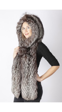 Silver fox fur hood-scarf